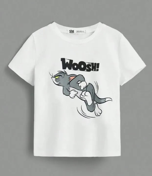 Tomm Cartoon Printed T Shirt Round Neck Half Sleeves For Kids And Boys Summer Wear